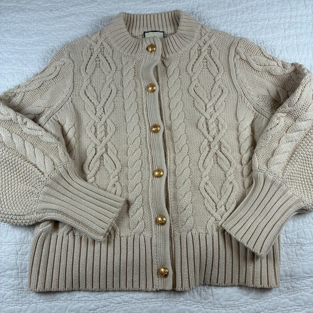 Tuckernuck Colette Cable Knit Cardigan Sweater Ivory XL Preppy Chic Chunky Lux